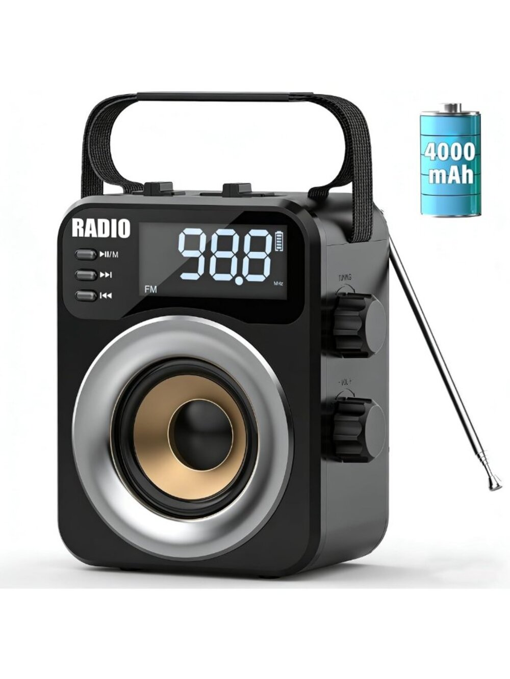 Portable Multi-Band Radio with Rechargeable Battery & D Cell Power - AM/FM/SW/WB